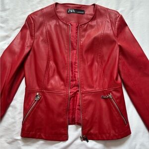 Zara Women's Vibrant Red Leather Jacket